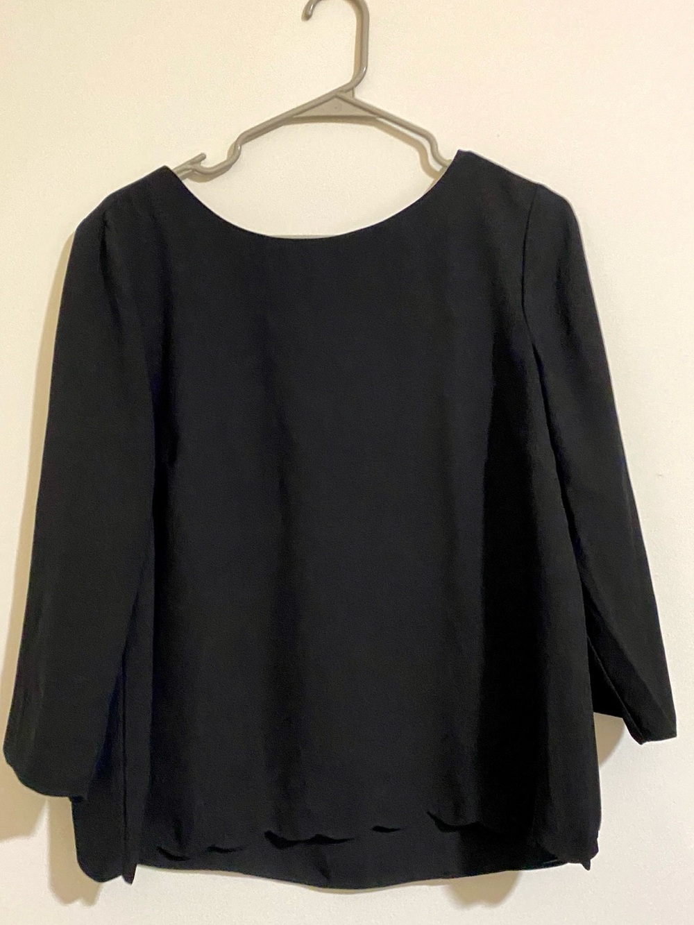 Talbots Black Boatneck 3/4-Sleeve Blouse scalloped